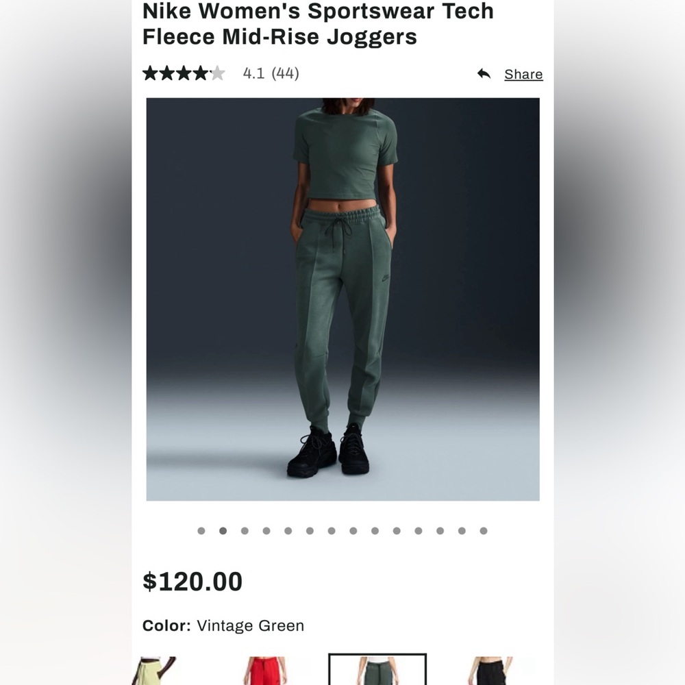Nike women’s tech fleece mid rise joggers vintage green size Small